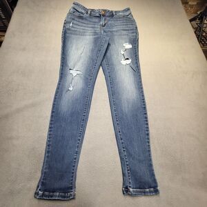 Maurices Jeans Womens L 12? Blue Skinny Distressed Stretch Denim